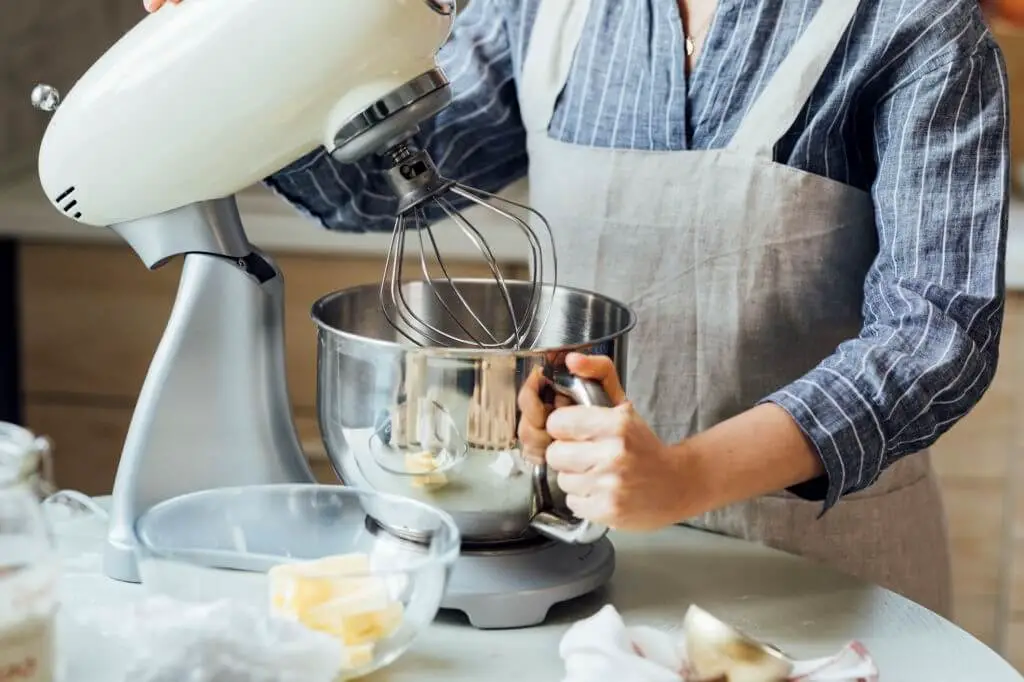 adjusting the bowl of the mixer